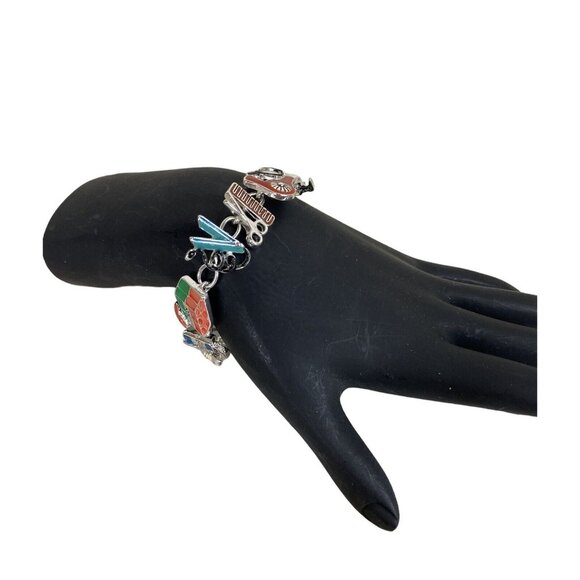 HAIR STYLIST Charm Bracelet Multicolor Enamel Silver Tone 1990s 7-1/4” - Picture 1 of 8